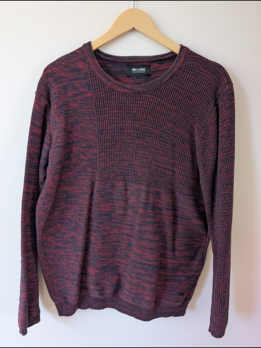 ONLY & SONS Marled Wine and Black Knit Crewneck - XL